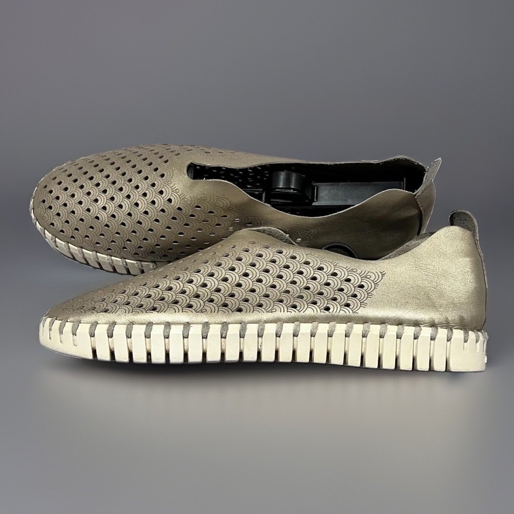Womens Ilse Jacobsen Hornbaek Gold Leather Slip On Comfort Breathe Sneakers 39